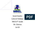 Social Studies Cultural Holidays Mecs 9 Grade Mr. Etienne Lia Gil