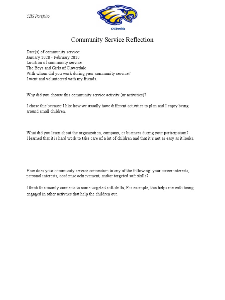 Community Service Reflection | PDF