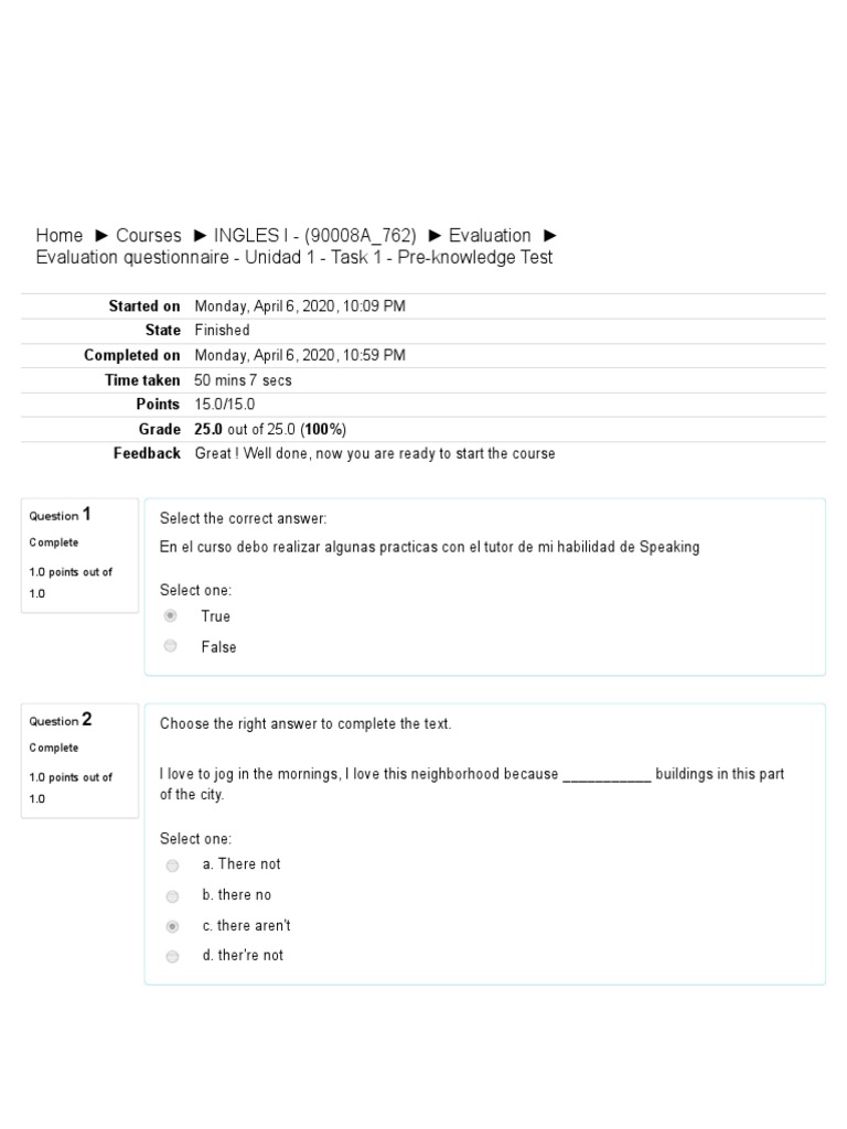 English I Evaluation Questionnaire Results | PDF | Cognitive Science ...