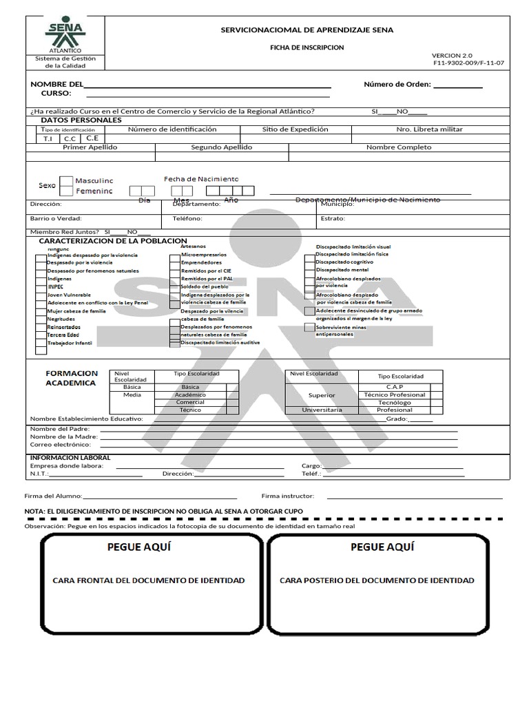 Ficha Inscripción SENA Atlántico | PDF | Aprendizaje | Educación avanzada