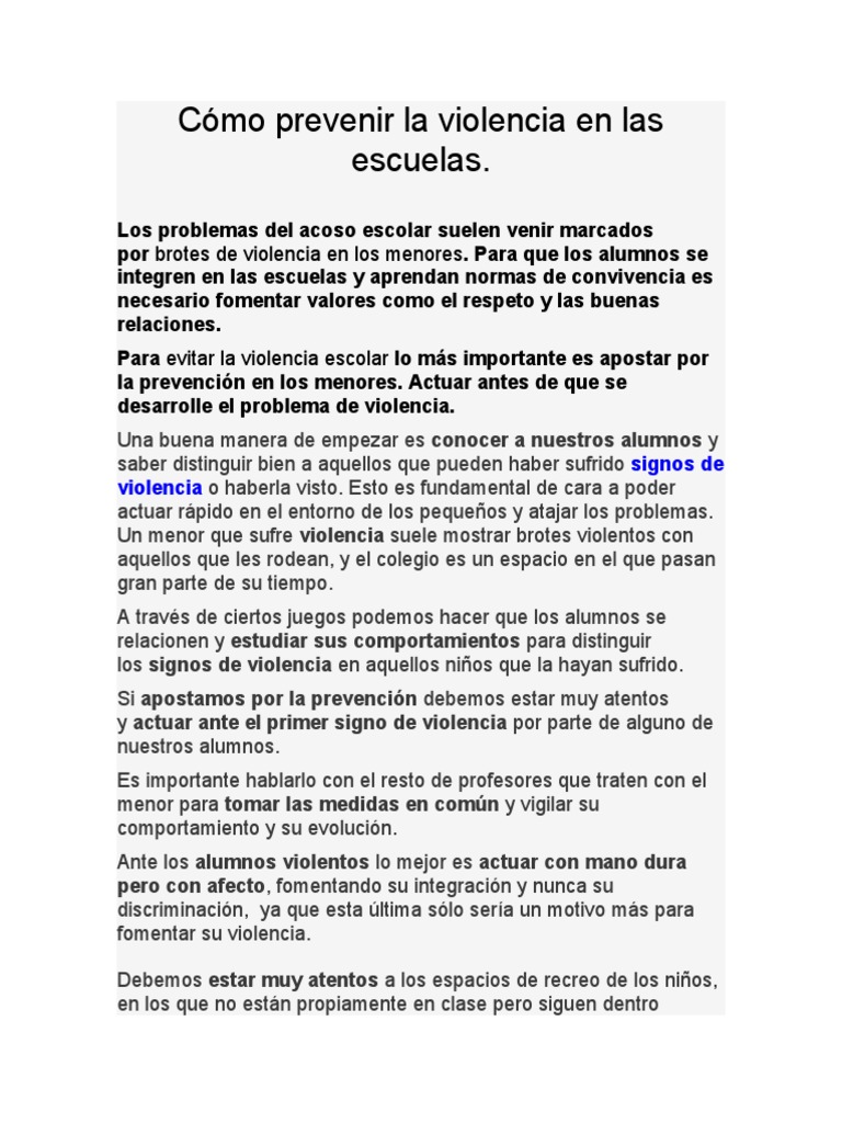 Cómo Prevenir La Violencia en Las Escuelas | PDF | Violencia ...