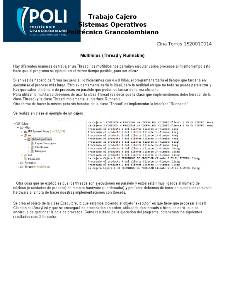 Multihilos en Java: Ejemplo Cajero | PDF | Hilo (Computación ...