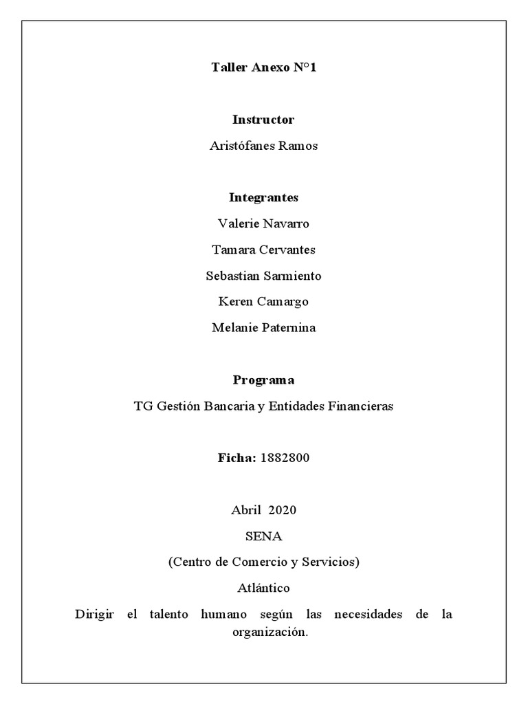 Taller #1 Talento Humano | PDF | Gestión de recursos humanos