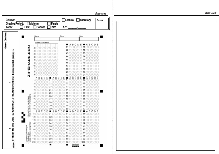 Zipgrade 100 With Computation A4 PDF