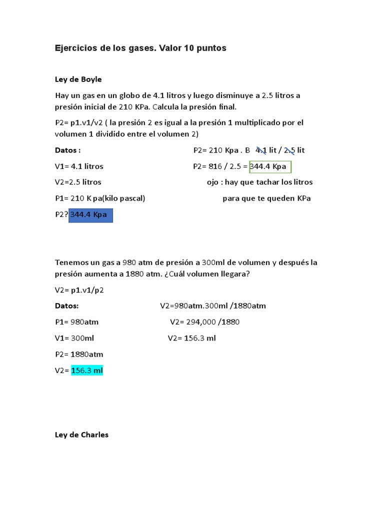 Ejercicios Ley de Los Gases .. | PDF | Celsius | Gases