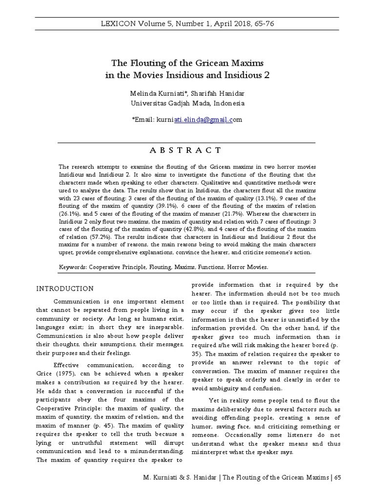 The Flouting of The Gricean Maxims in The Movies Insidious and ...