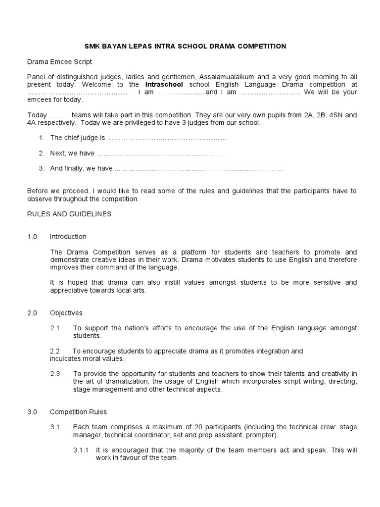 Intra School Drama Competition Script | PDF