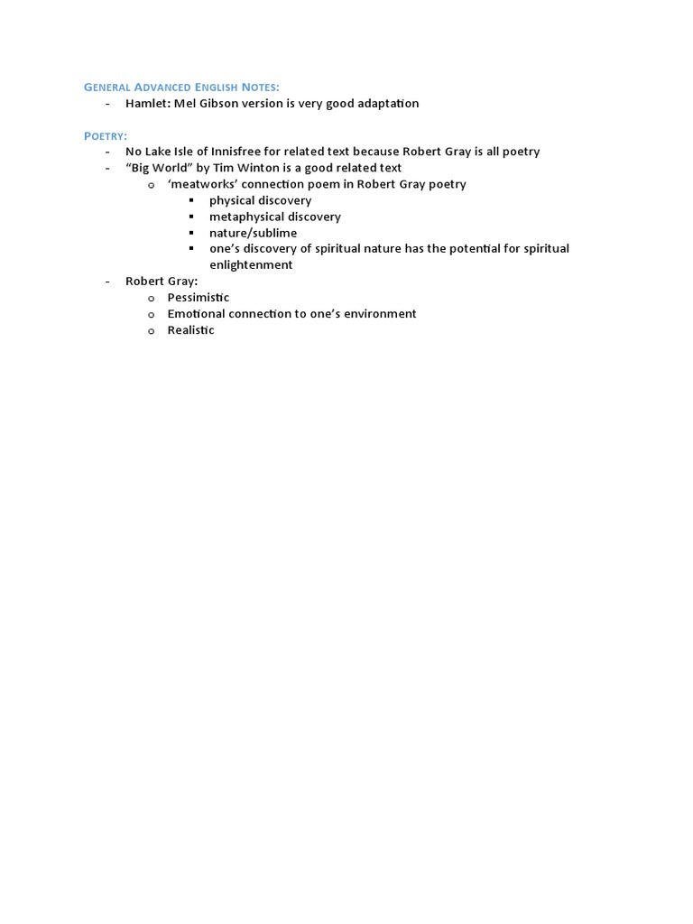 Advanced English Notes on Poetry and Hamlet | PDF