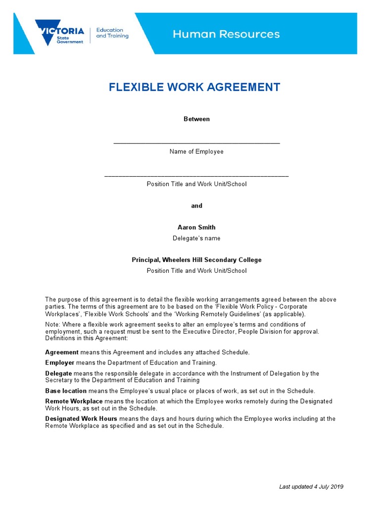 Flexible Work Agreement Last Updated 4 July 2019 PDF Employment