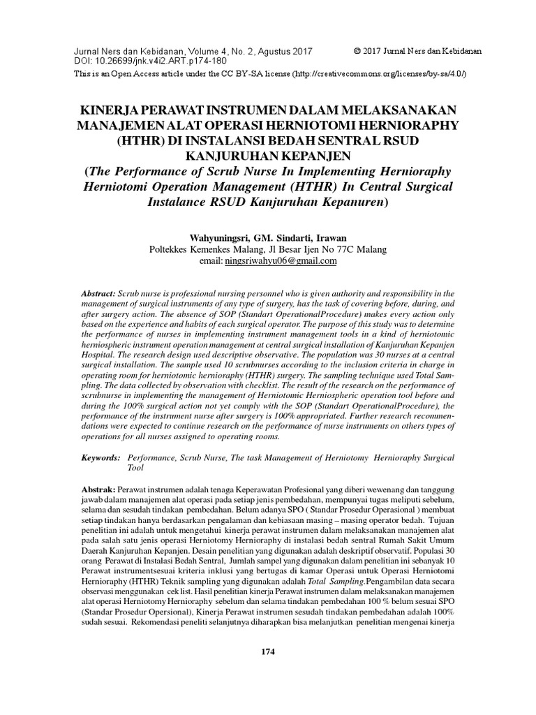 Kinerja Perawat Instrumen | PDF | Surgery | Medicine