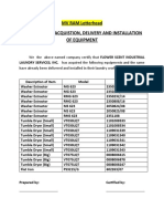 MV RAM Letterhead Certificate of Acquistion, Delivery and Installation of Equipment