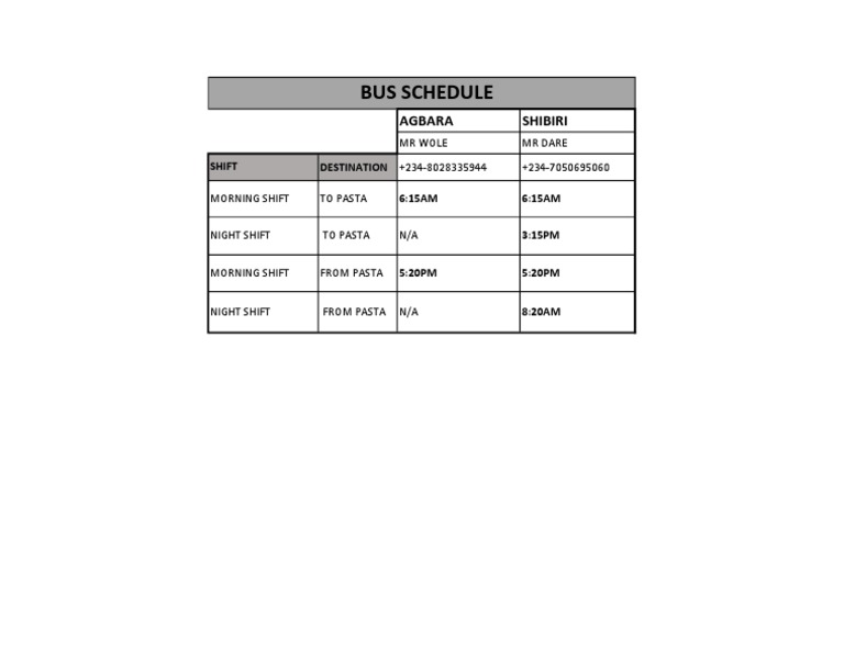Bus Schedule for Agbara and Shibiri | PDF