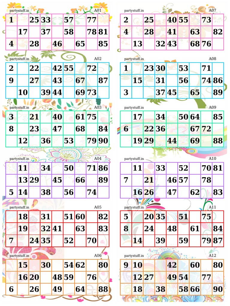 tambola tickets floral pdf