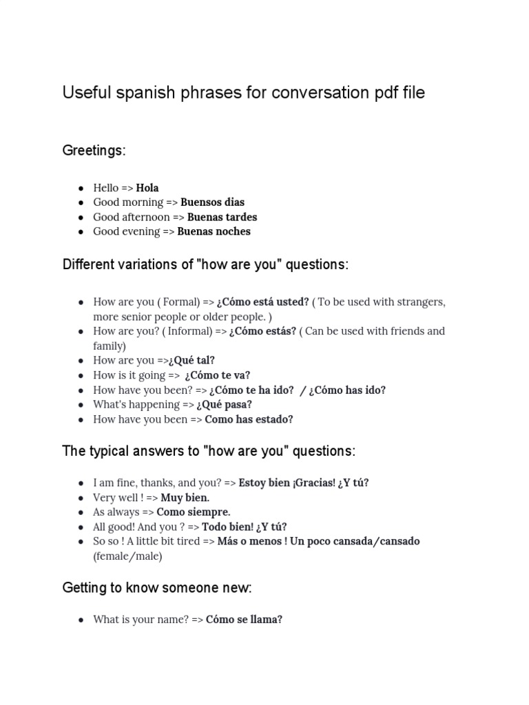 Essential Spanish Conversation Phrases | PDF