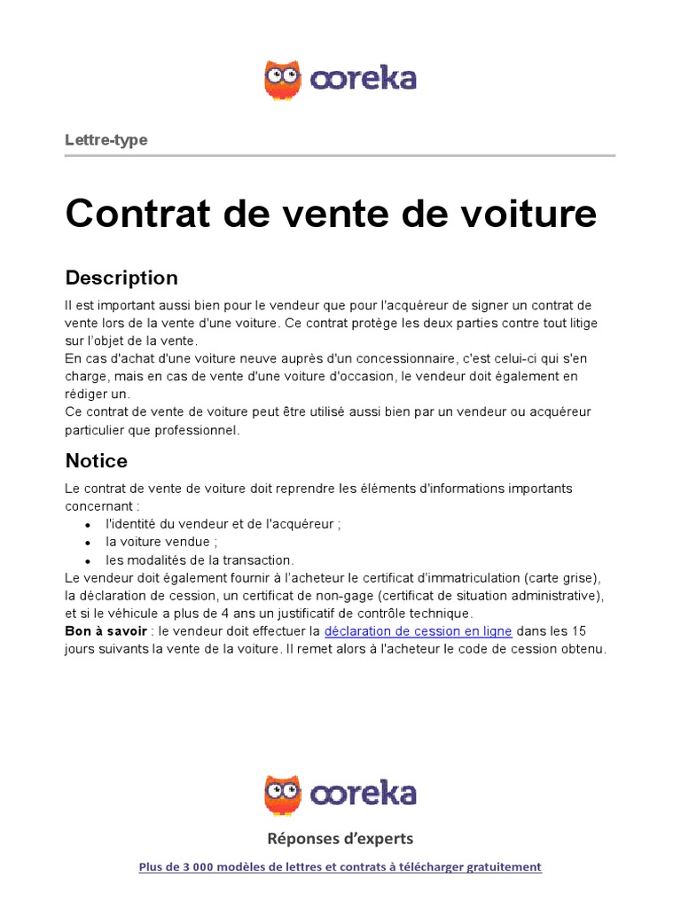 Promesse De Vente Voiture Entre Particulier Pdf Contrat de Vente de Voiture | PDF | Sodles | Business