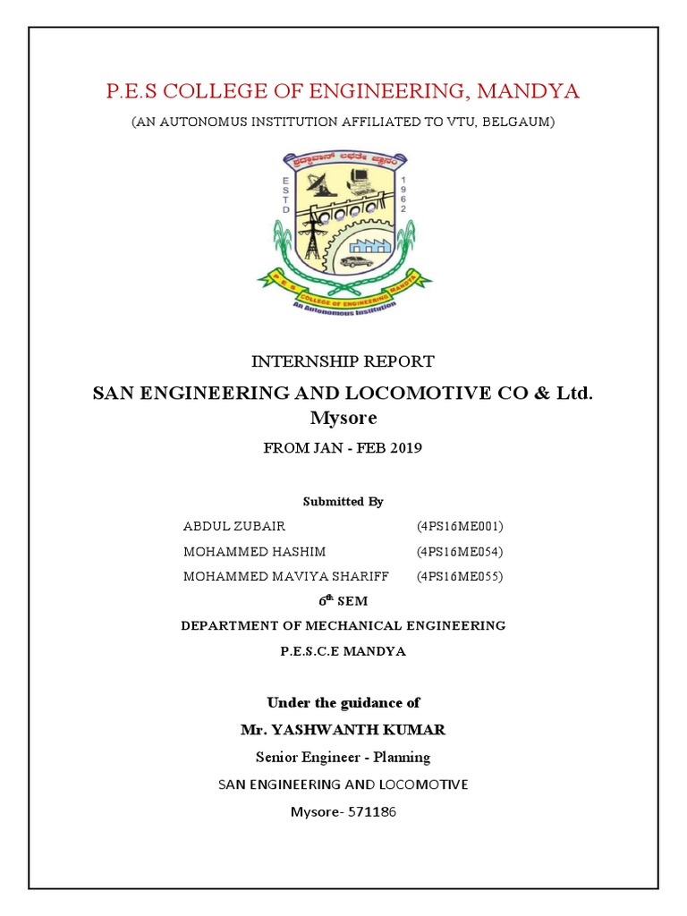 P.E.S College of Engineering, Mandya: San Engineering and Locomotive Co ...
