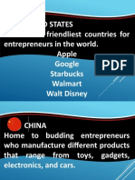 United States One of The Friendliest Countries For Entrepreneurs in The World. Apple Google Starbucks Walmart Walt Disney