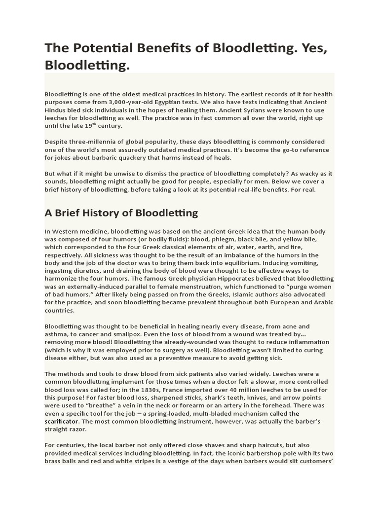 The Potential Benefits of Bloodletting. Yes, Bloodletting PDF Blood