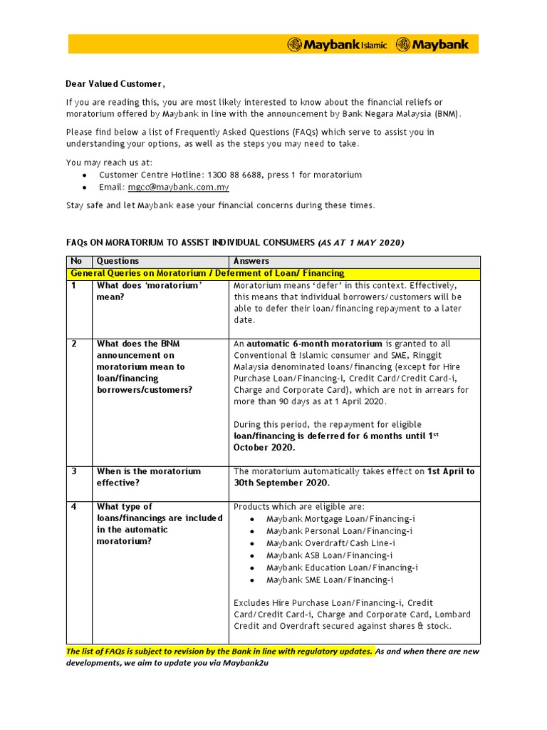 Moratorium-Individuals Faq PDF | PDF | Loans | Interest