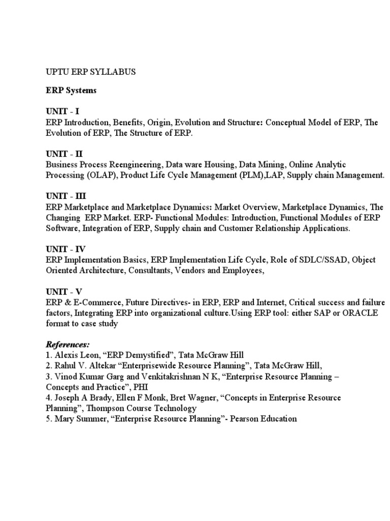 UPTU ERP Course Syllabus Overview | PDF | Enterprise Resource Planning ...