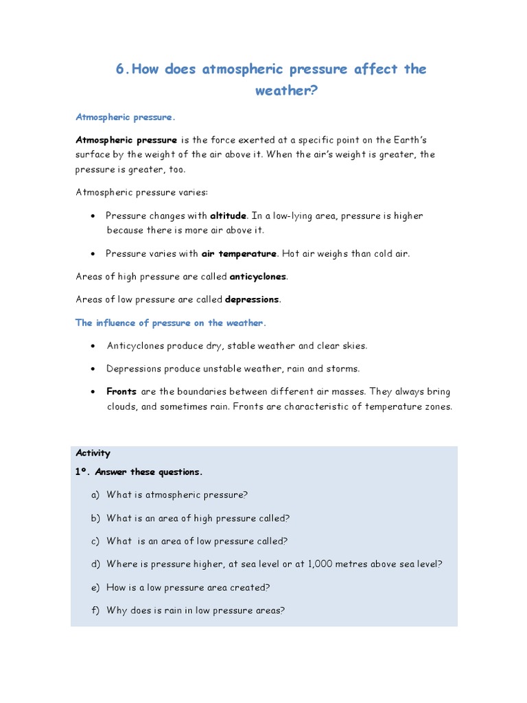 6 How Does Atmospheric Pressure Affect The Weather PDF PDF