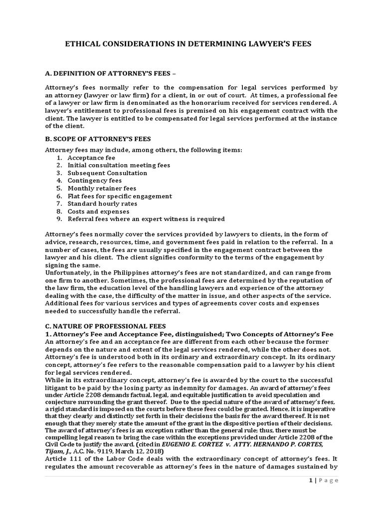 Ethical Considerations in Determining Lawyer'S Fees PDF Attorney's