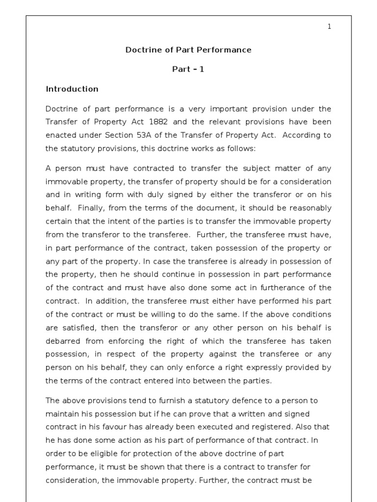 Understanding the Doctrine of Part Performance | PDF | Mortgage Law ...