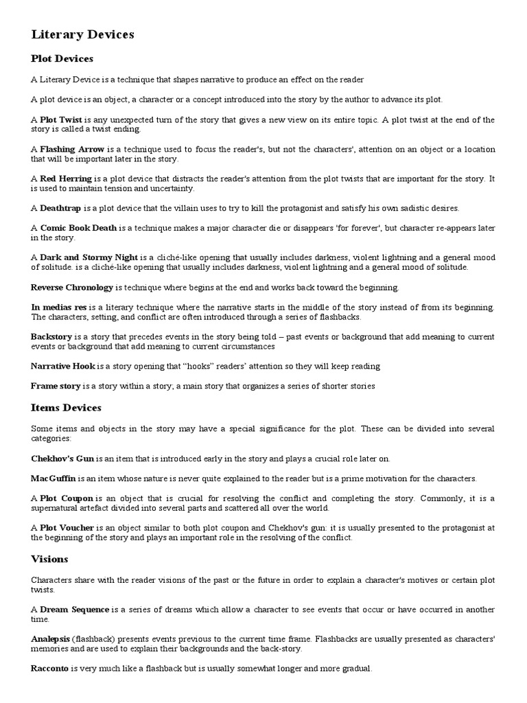 Literary Devices | PDF | Plot (Narrative) | Style (Fiction)
