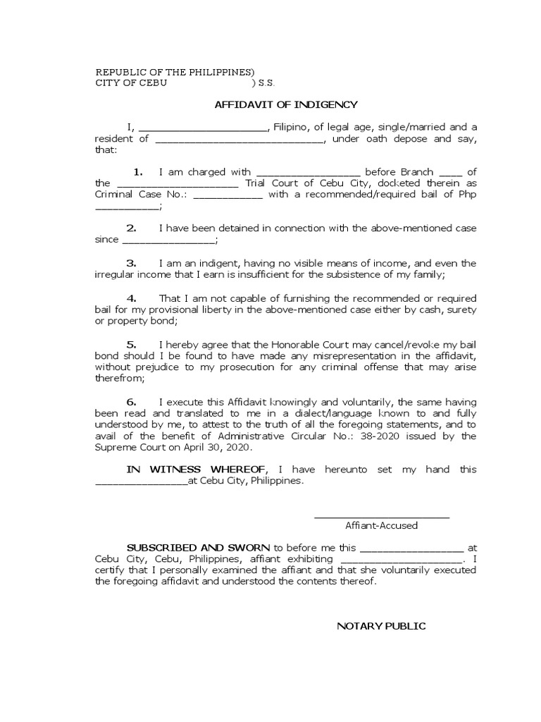 Affidavit of Indigency