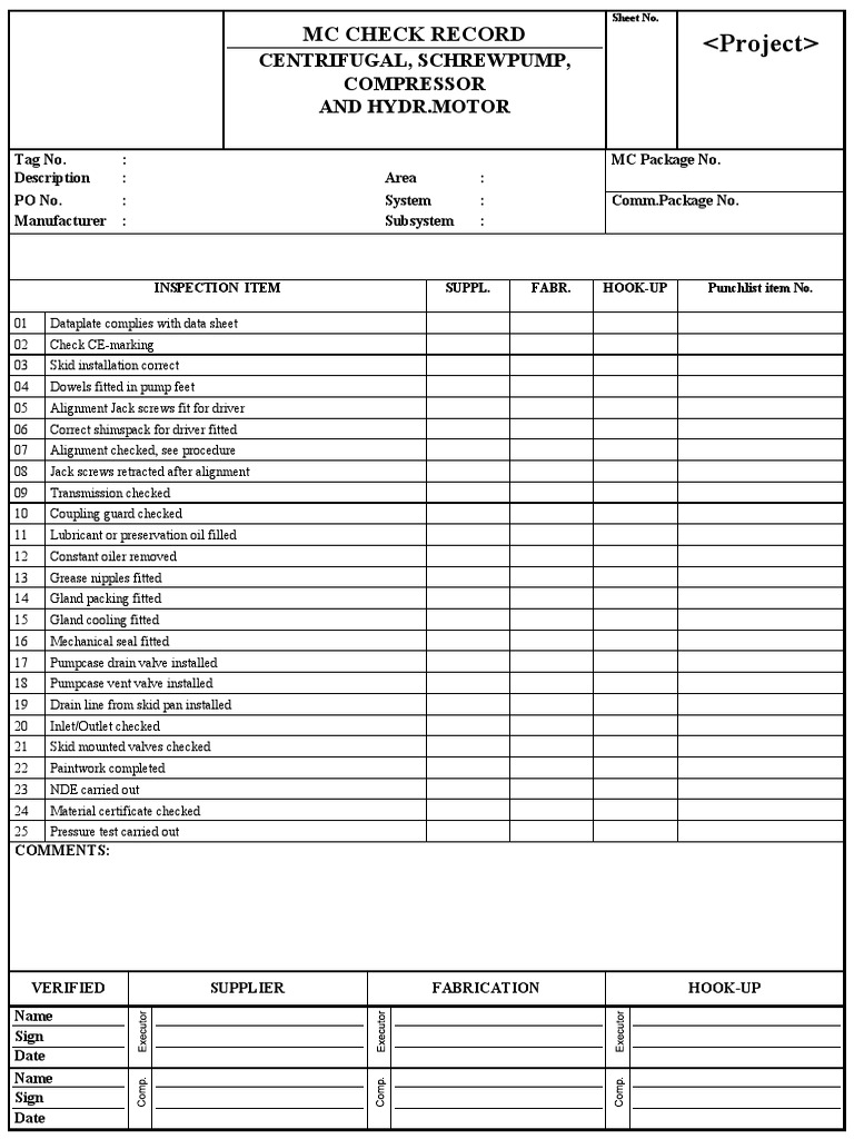 MC Check Record for Equipment Inspection | PDF