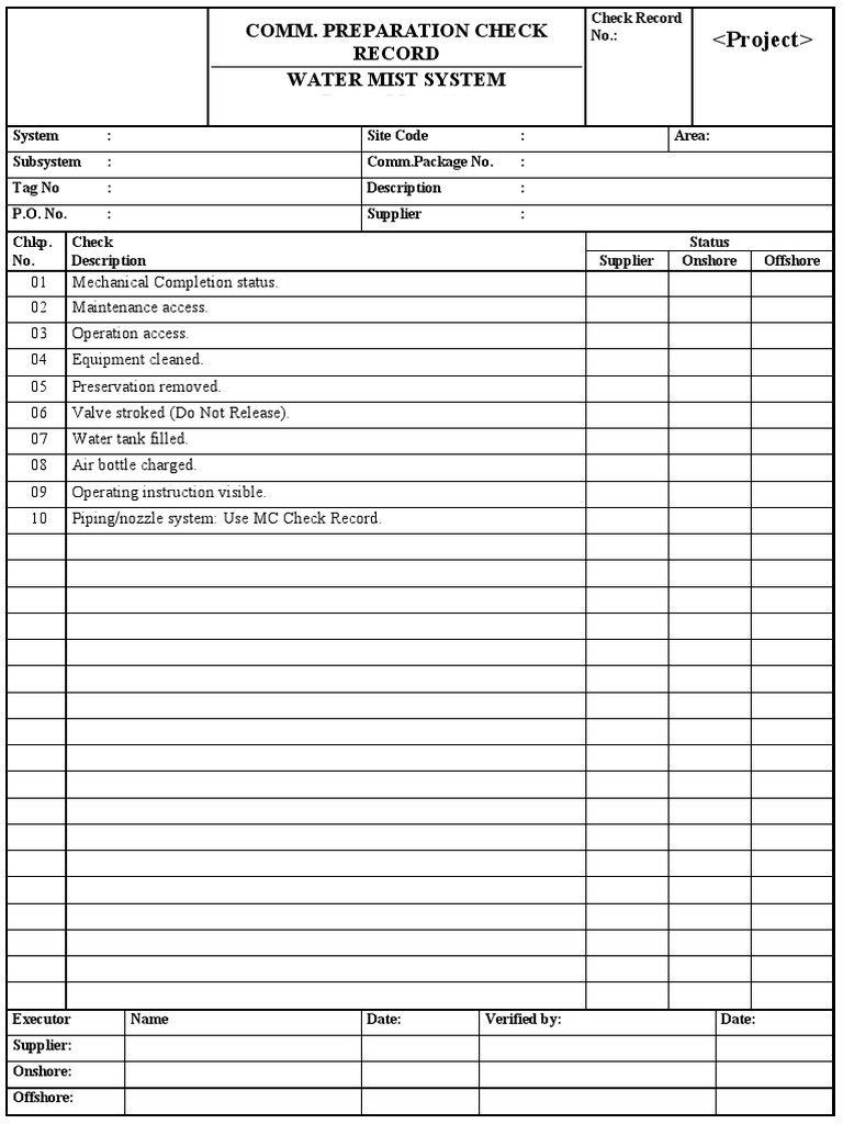 Water Mist System Commissioning Checklist | PDF
