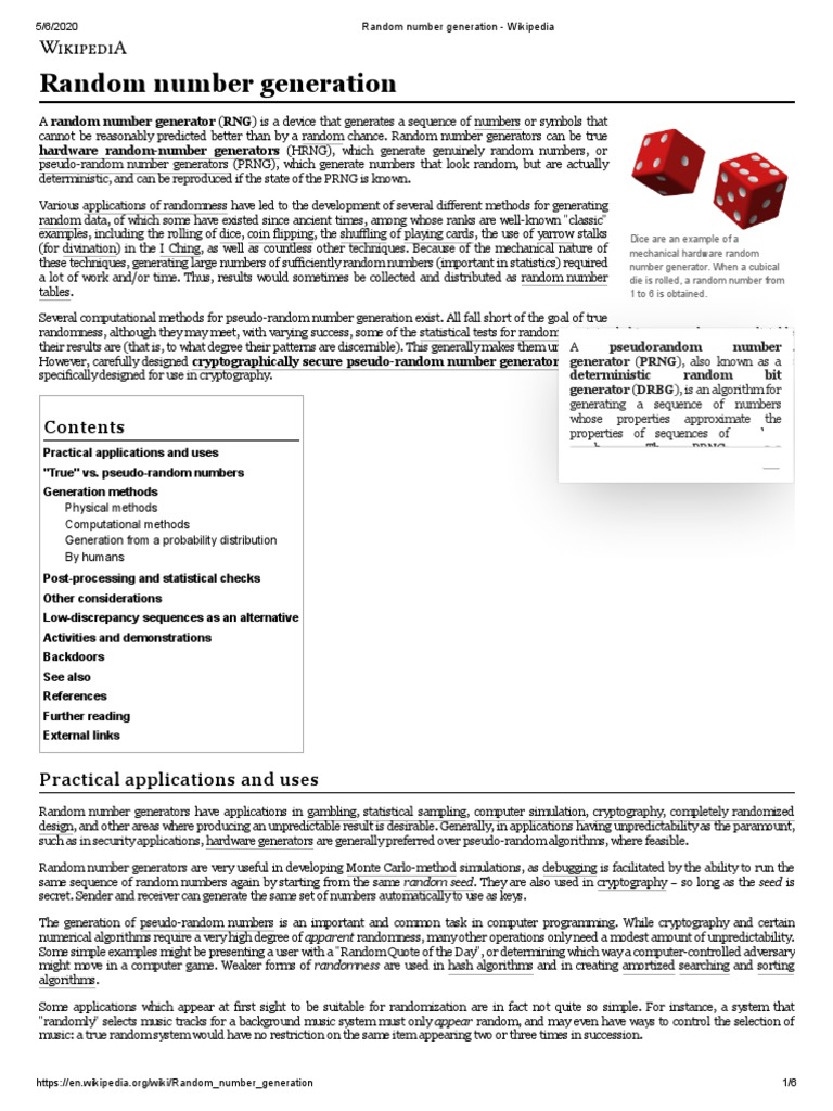 Random Number Generation - Wikipedia | PDF | Probability Theory |  Cryptography
