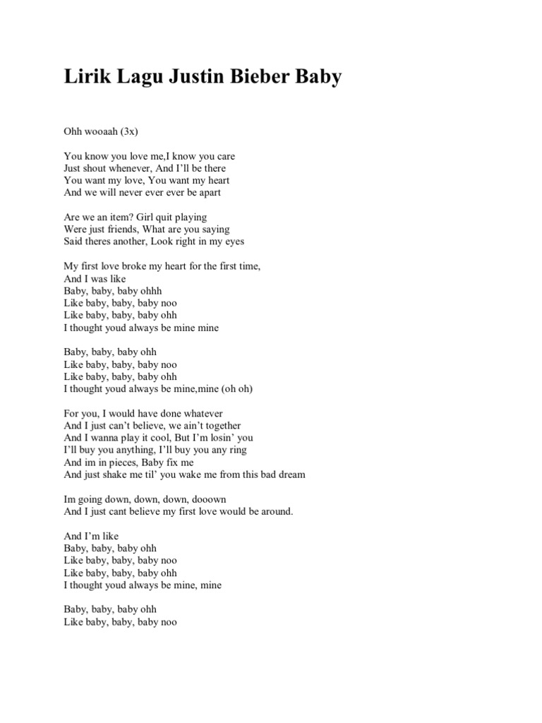 Lirik Lagu Justin Bieber Baby