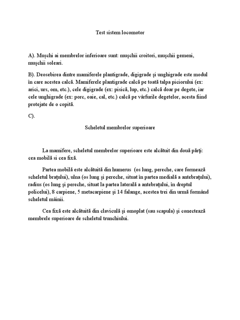 Test Sistemul Locomotor | PDF