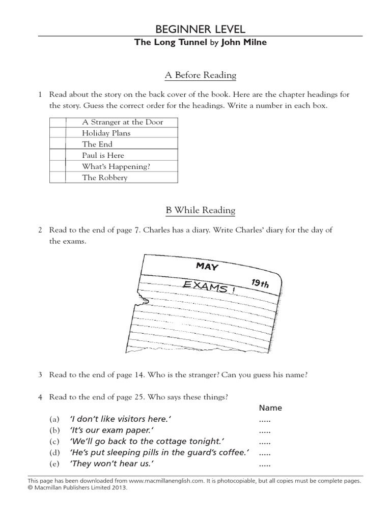 Long Tunnel Worksheet | PDF | Books