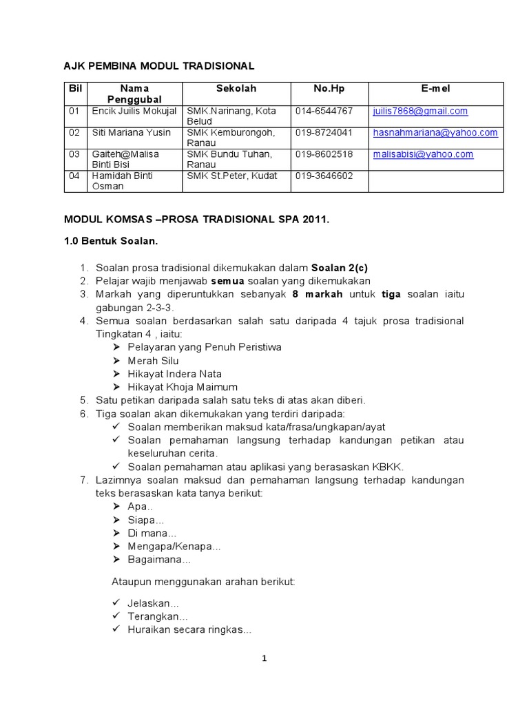Bentuk & Teknik Menjawab Prosa Tradisional | PDF