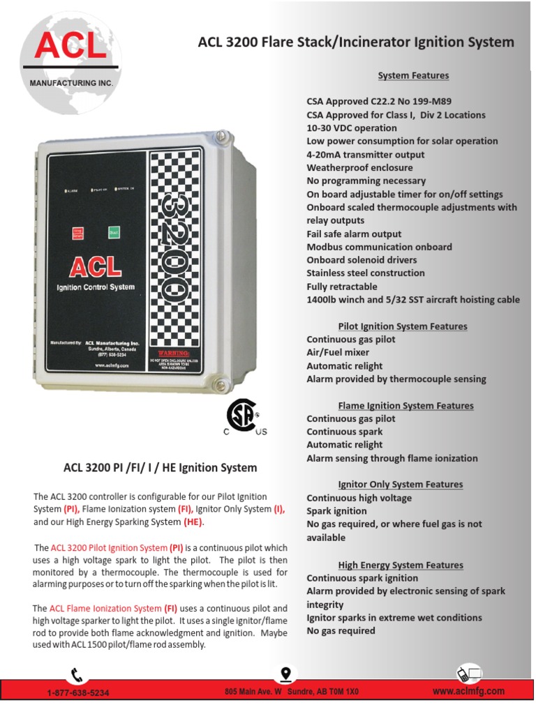 ACL 3200 Flare Stack/Incinerator Ignition System | PDF | Ignition ...