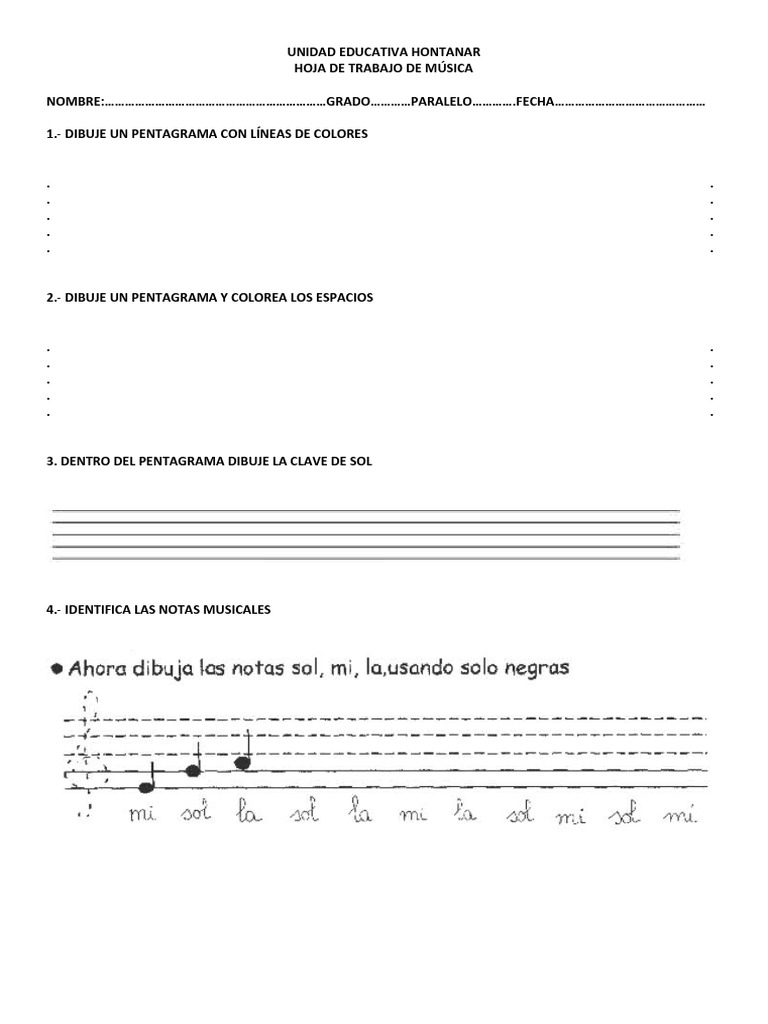 Hoja de Trabajo Notas Musicales | PDF, image size:768x1024