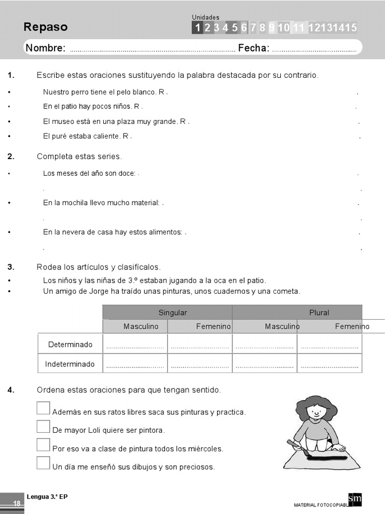 Repaso de Lengua 4 Primaria SM | PDF