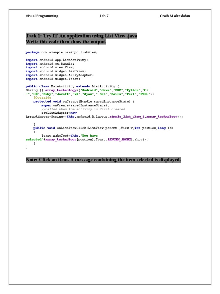Visual Programming Lab7 | PDF | Android (Operating System ...