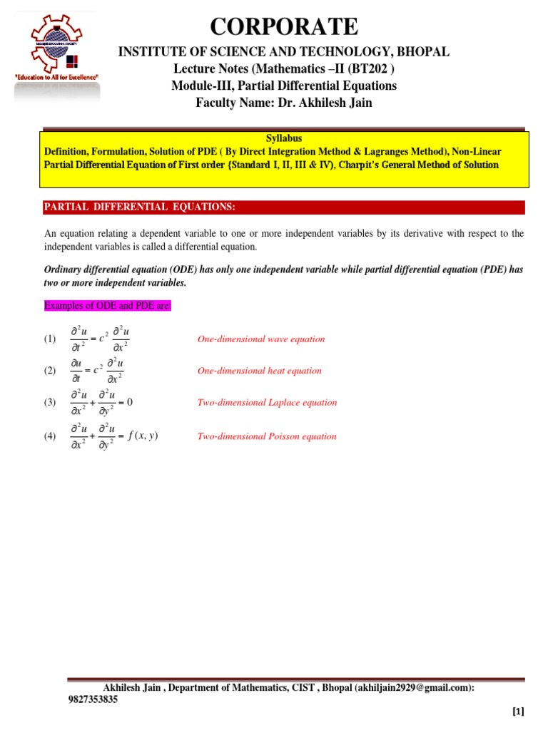 Lecture Notes on Partial Differential Equations | PDF | Partial ...