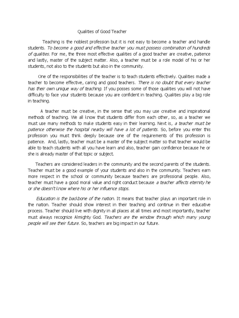 Qualities of Good Teacher | PDF