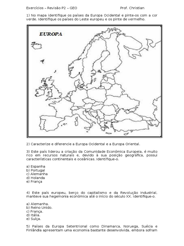 Exercícios sobre a Europa para 9º Ano | PDF | Sérvia | Turismo na Europa