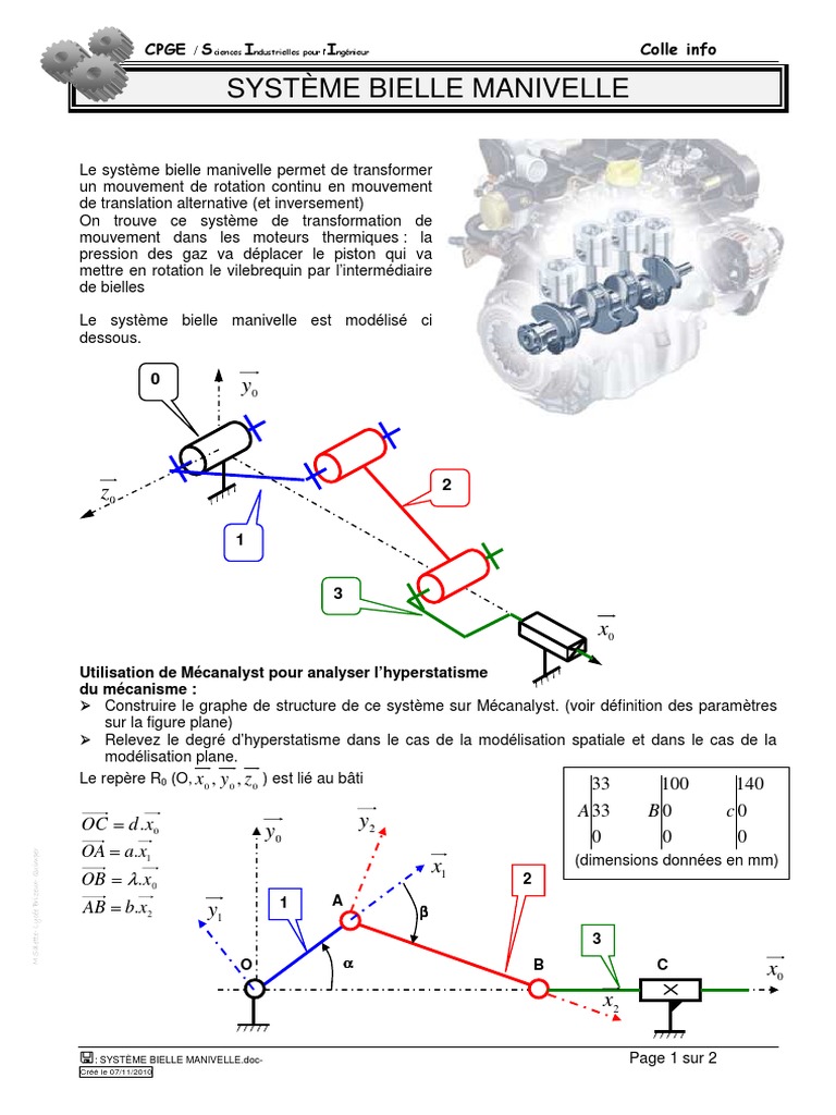 Schéma Plan Du Système Bielle Manivelle Avec Piston Dans L axe Systeme Bielle Manivelle PDF | PDF | Physique appliquée et  interdisciplinaire | Machine