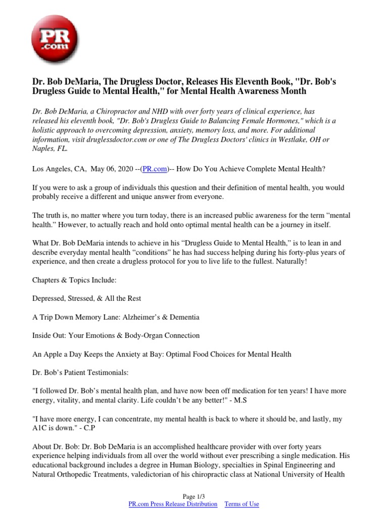 Dr. Bob DeMaria, The Drugless Doctor, Releases His Eleventh Book, "Dr