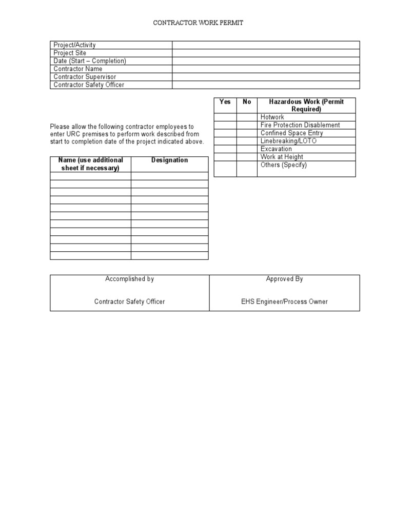 Contractor Work Permit Guidelines | PDF