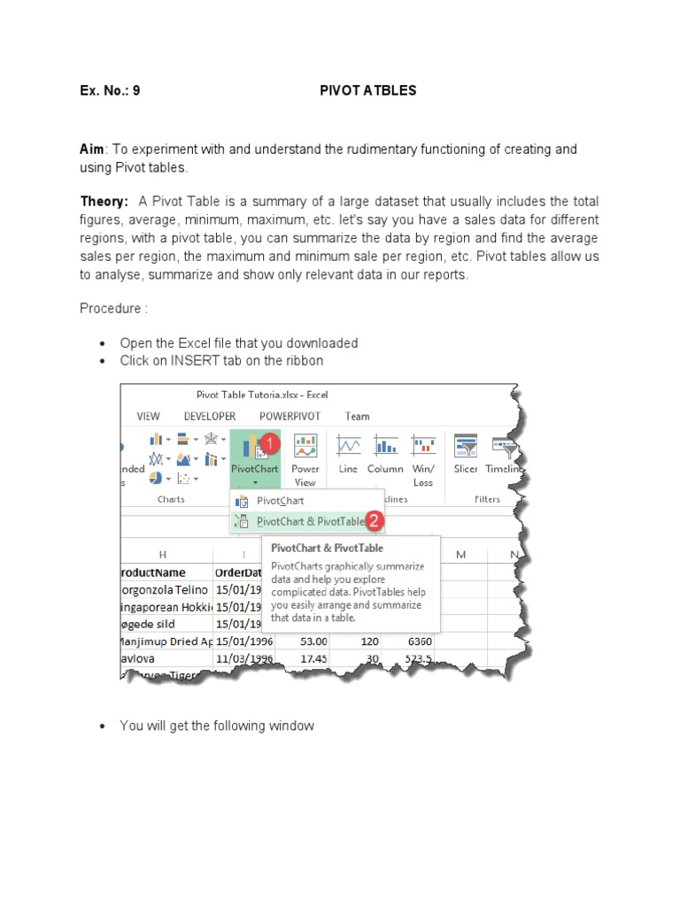 Using Pivot Tables.: Ex. No.: 9 Pivot Atbles | PDF