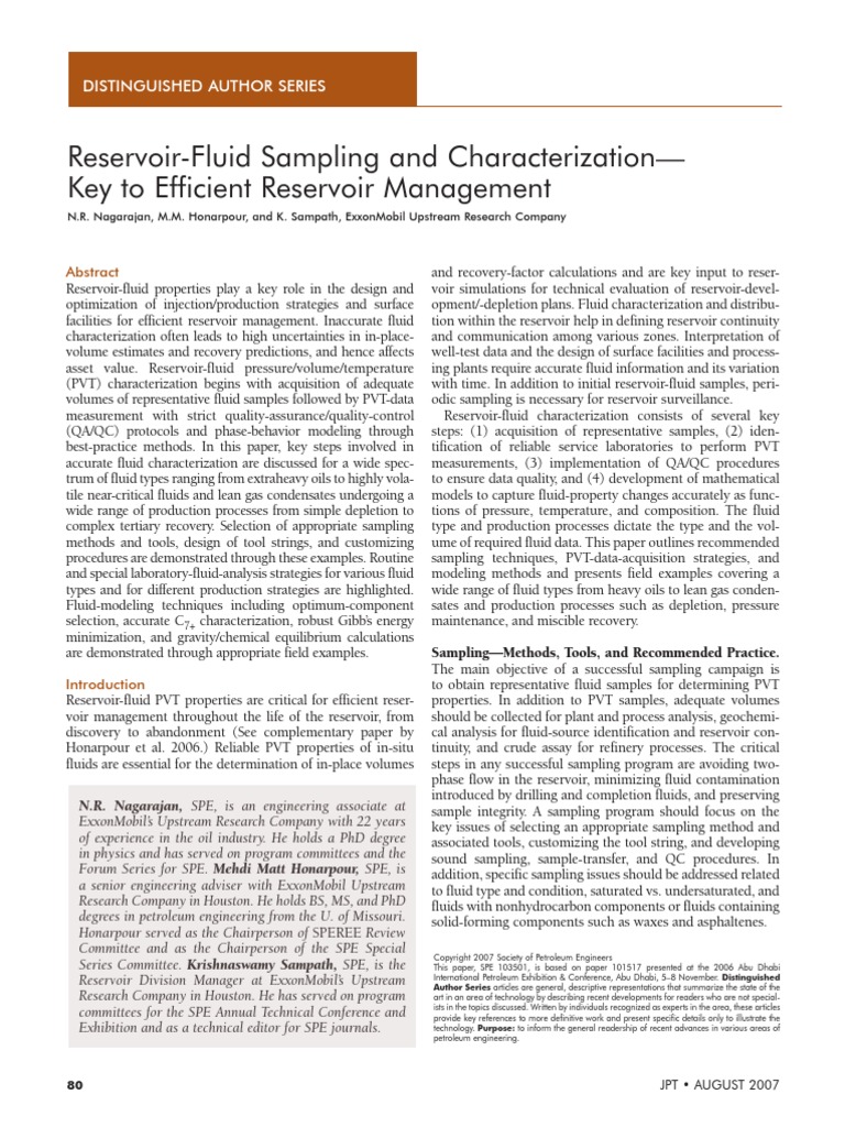Reservoir Fluid Sampling & CharacterizationKey To Efficient
