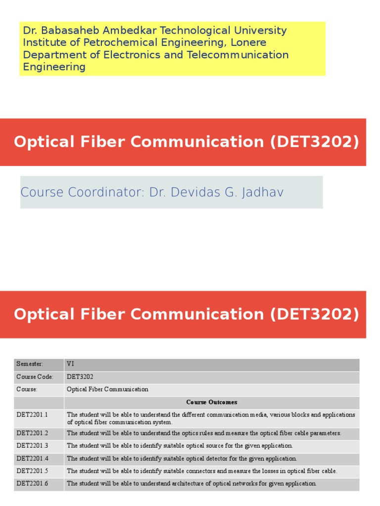 Optical Fiber Communication Course Overview | PDF | Optical Fiber ...