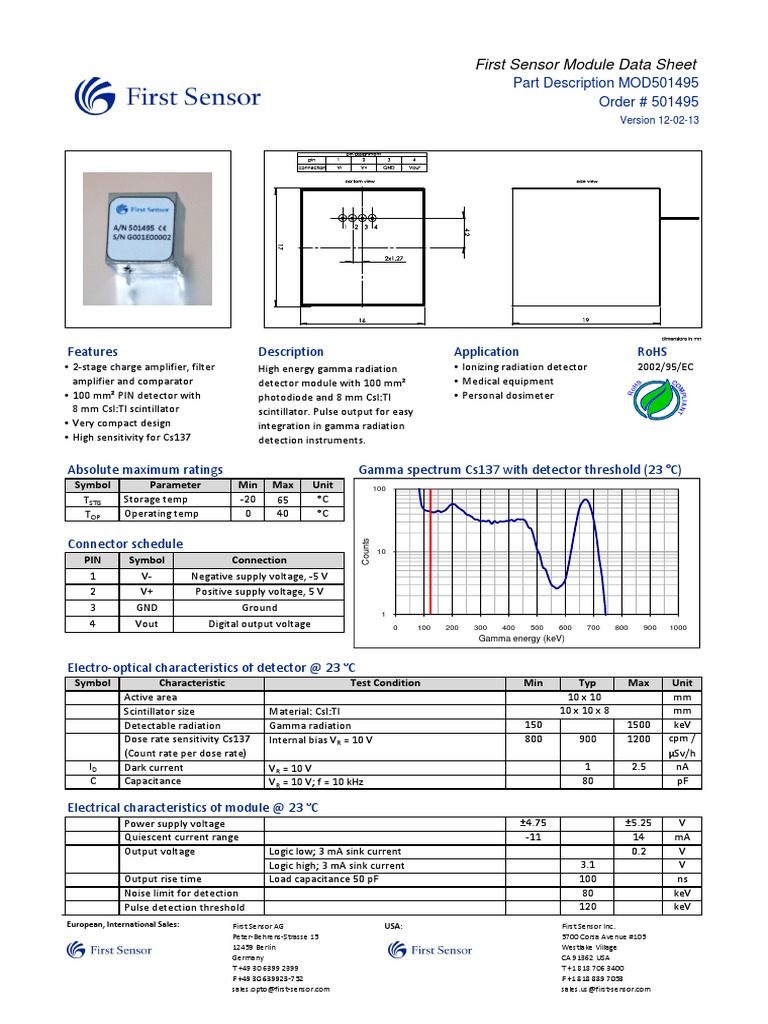 First Sensor Module Data Sheet: Version 12-02-13 | PDF | Ionizing ...